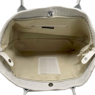 Chicca Borse - Borsa a Spalla Donna in Vera Pelle - Colore Pitonato Beige
