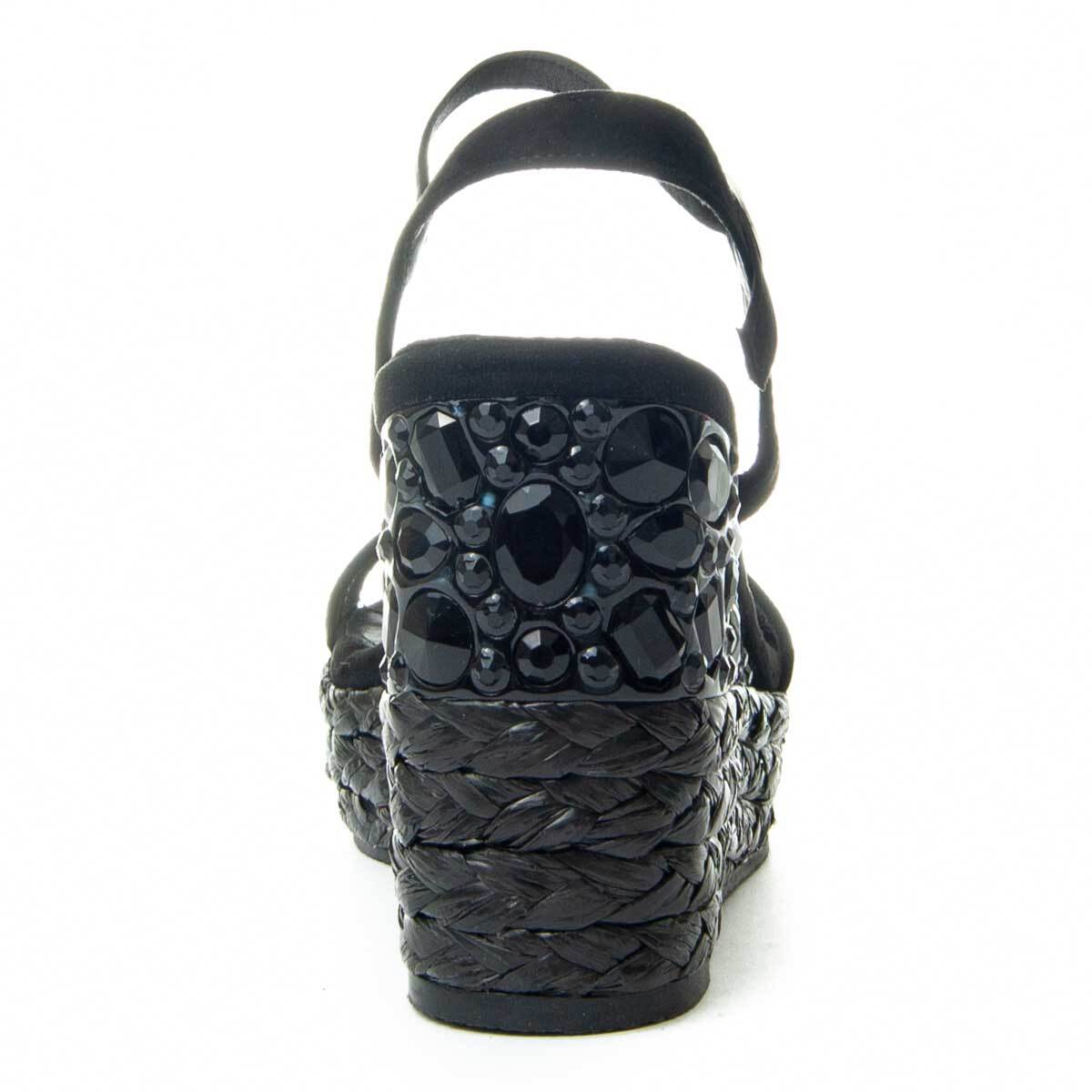 Sandalia de cuña - Negro - Altura: 12 cm