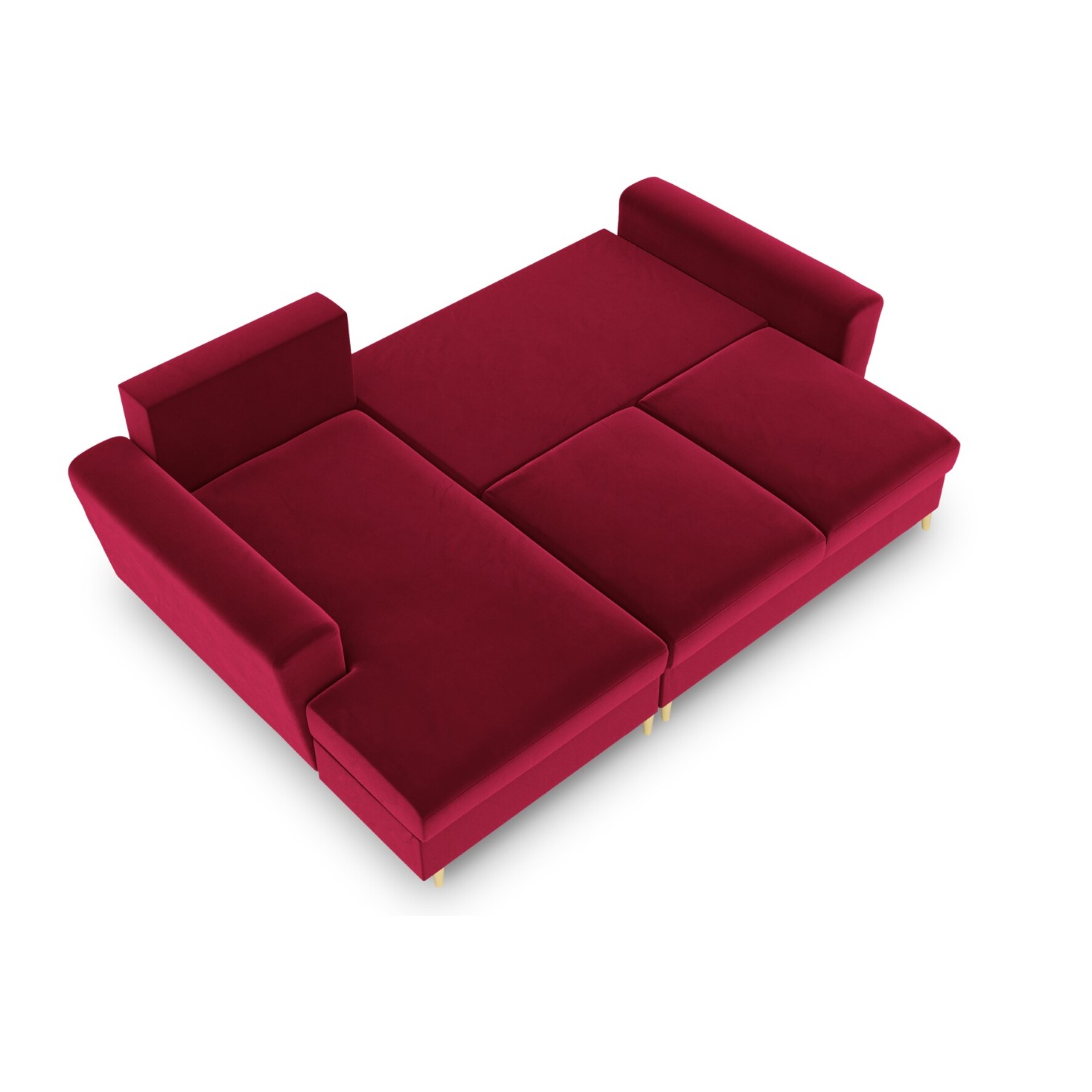 Canapé d'angle gauche convertible avec coffre de rangement "Kyoto" 4 places en velours rouge