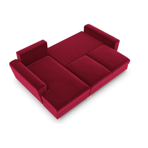 Canapé d'angle gauche convertible avec coffre de rangement "Kyoto" 4 places en velours rouge