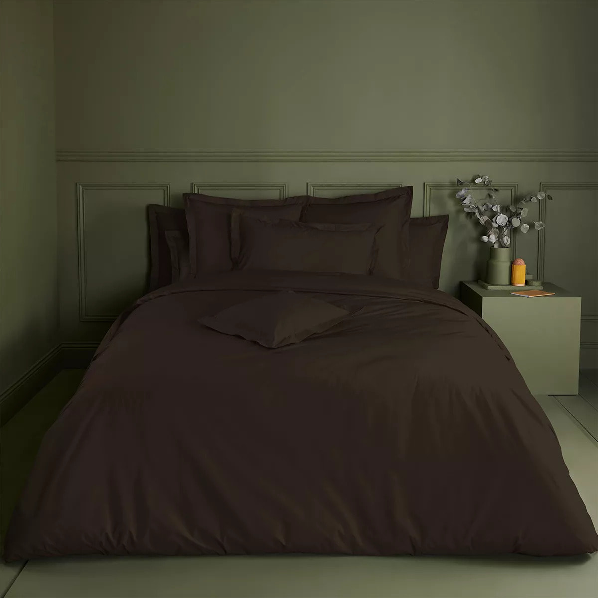 Housse de couette percale de coton uni chocolat Giulia chocolat