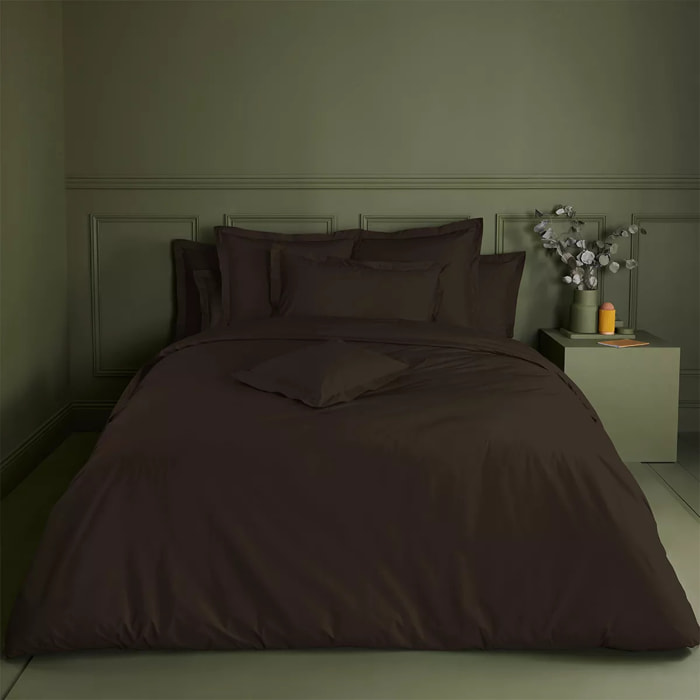 Housse de couette percale de coton uni chocolat Giulia chocolat