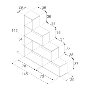 Libreria Vancouver, Mobile portalibri bifacciale a 6 scaffali, Scaffale divisorio con scomparti da ufficio, cm 145x29h145, Bianco lucido