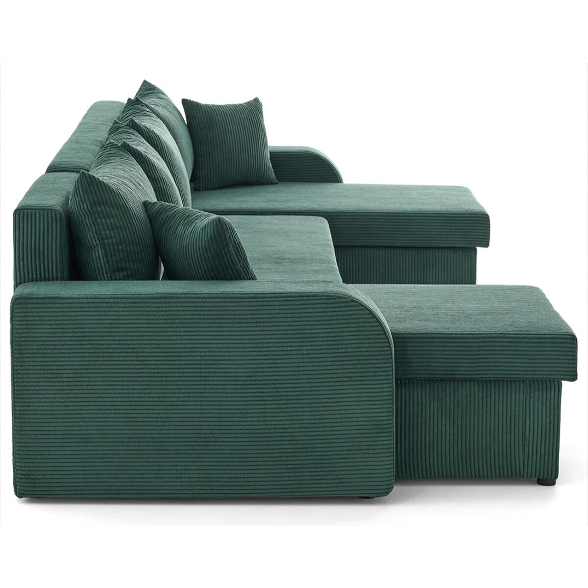 Valos - canapé panoramique en U - 7 places - convertible avec coffres - en velours côtelé - Vert