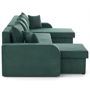 Valos - canapé panoramique en U - 7 places - convertible avec coffres - en velours côtelé - Vert