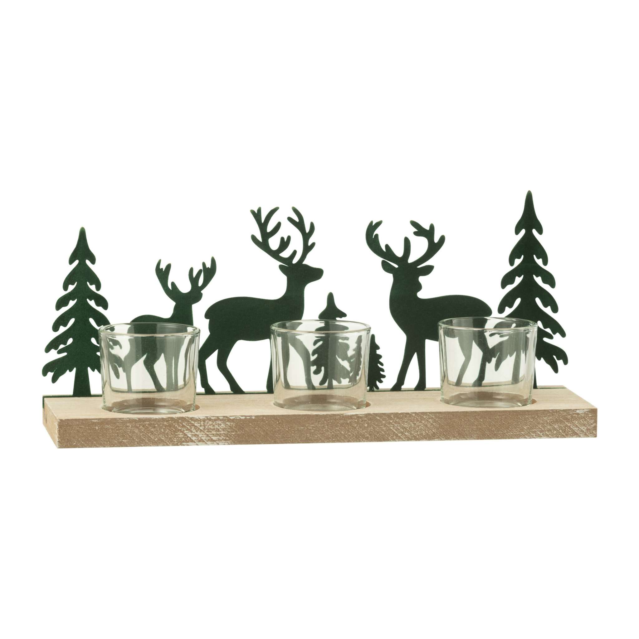 J-Line photophore 3 Pièces Cerfs/Sapins - métal/bois - vert foncé