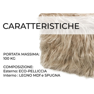 Pouf Poggiapiedi Contenitore Quadrato Ecopelliccia Yeti Tortora