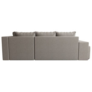 Libbie - Canapé d'angle droit 4 places convertible avec coffre, étagère et poufs en tissu - Gris