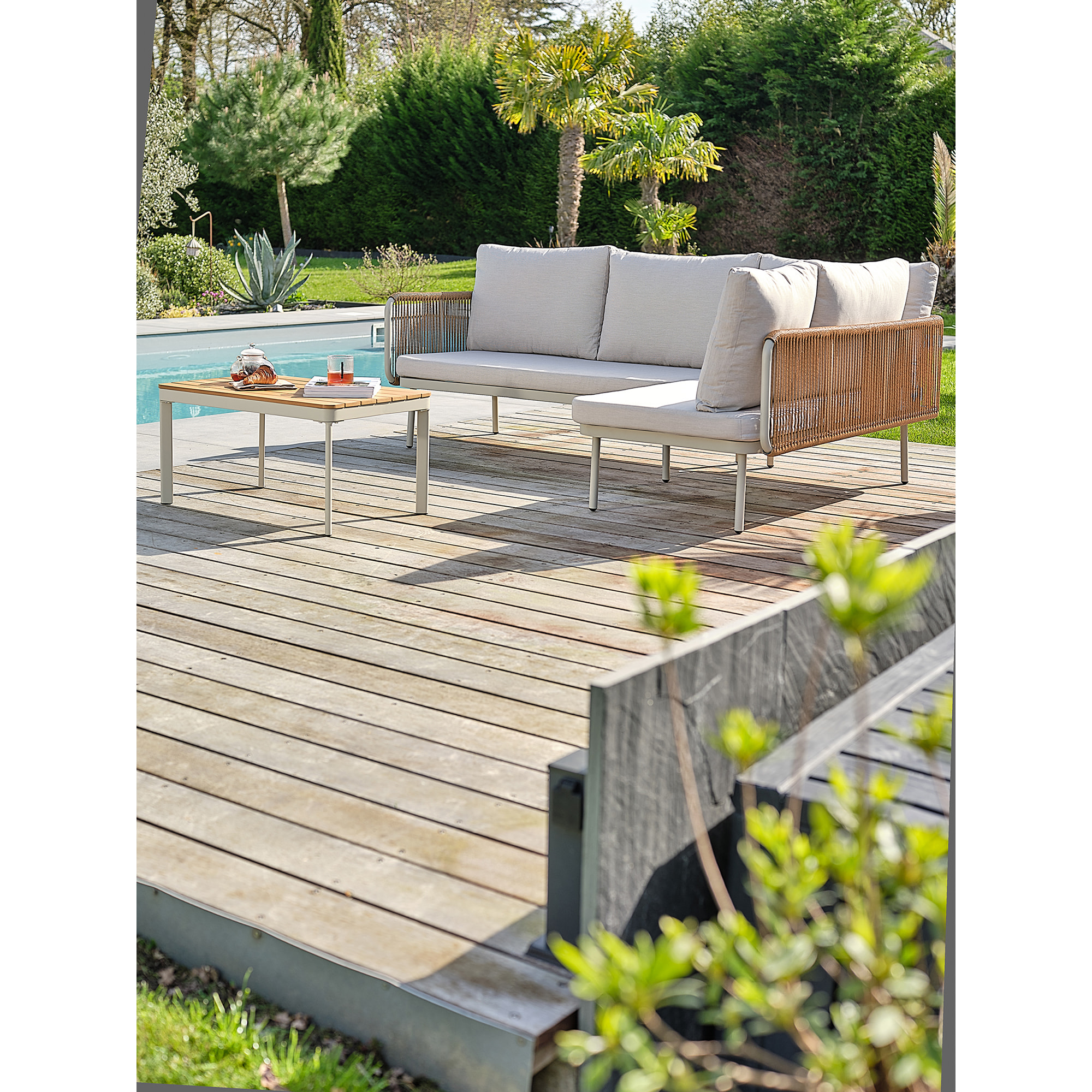 RENZO - Salon bas de jardin 4 places - Grège