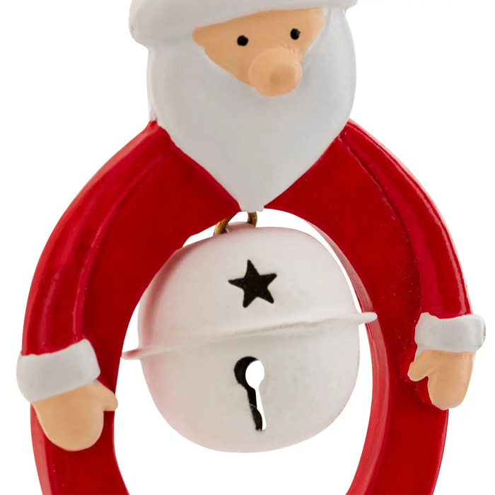 Sujet Père Noël grelots résine H.10cm rouge et blanc