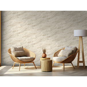 Papier peint effet pierre calcaire blanc crème