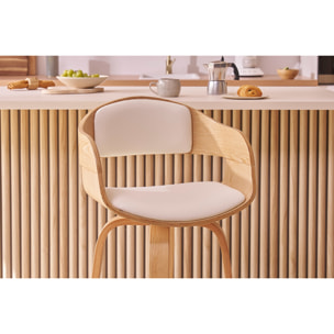 Tabouret de bar design pivotant blanc et bois clair H65 cm GAO