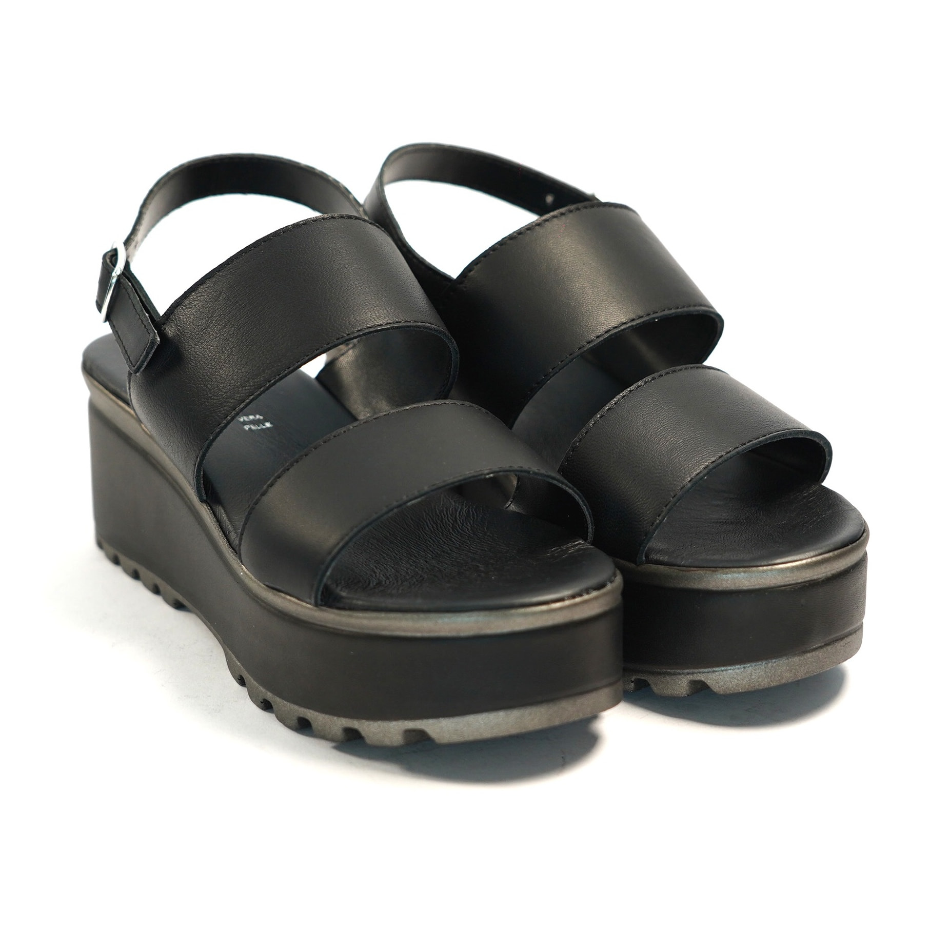 SANDALO DOPPIA FASCIA VERA PELLE NERO