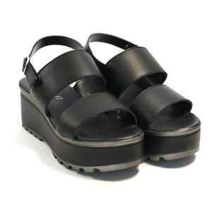SANDALO DOPPIA FASCIA VERA PELLE NERO