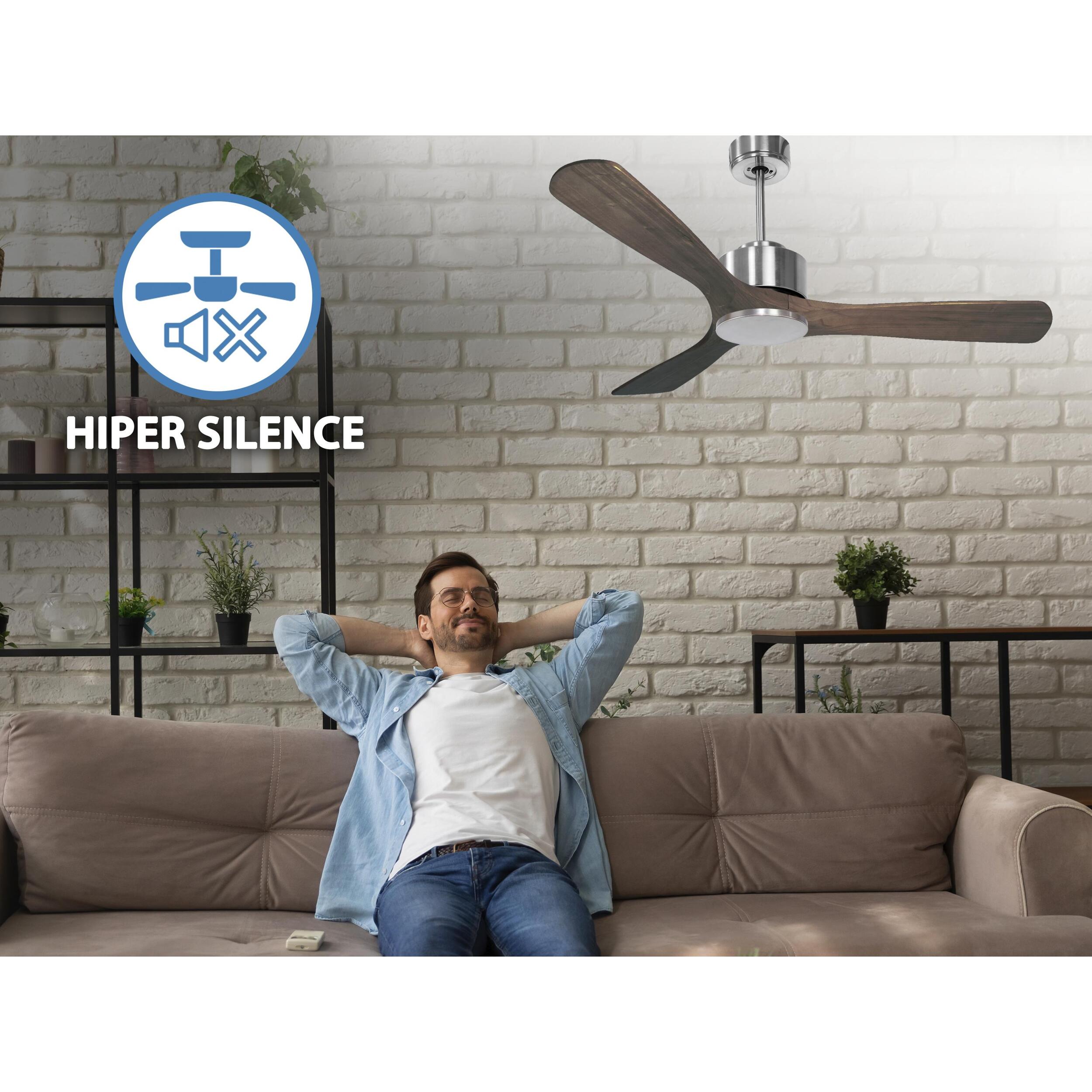 Ventilateur de plafond ø132 cm avec Wifi Réversible Hypersilence 40   W Argent