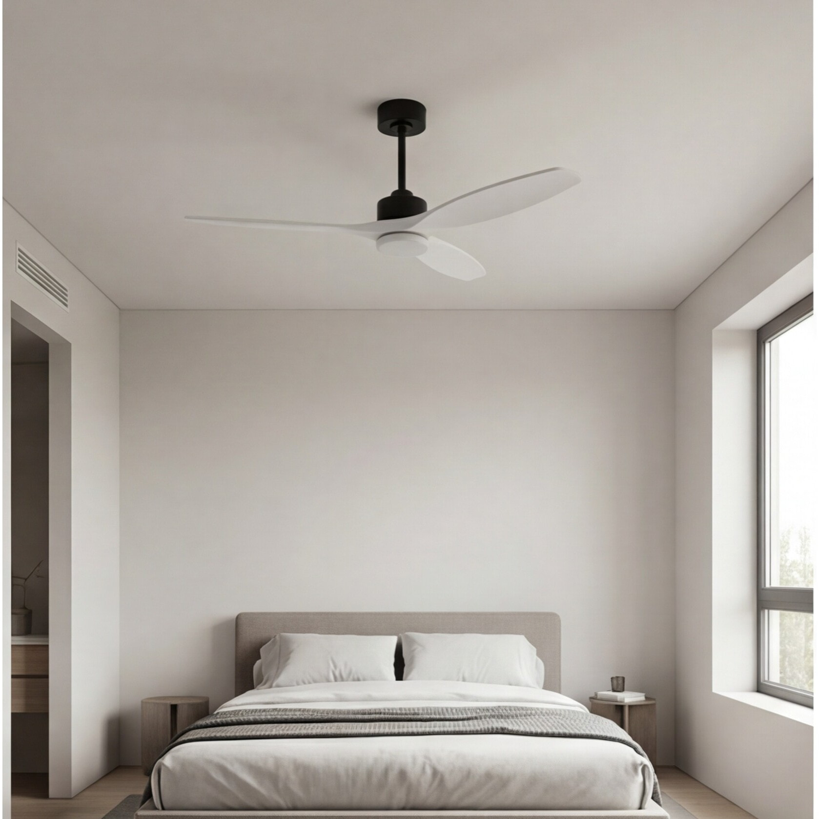 Forlight - Ventilador Stem Evo ø1320mm Acero, Cristal Negro palas Blancas, Arenado