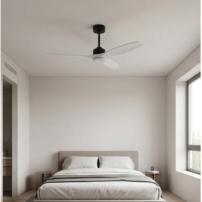 Forlight - Ventilador Stem Evo ø1320mm Acero, Cristal Negro palas Blancas, Arenado