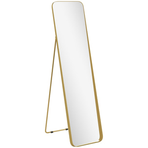 Miroir sur pied design métal doré dim. 40 x 160 cm autoportant ou à adosser