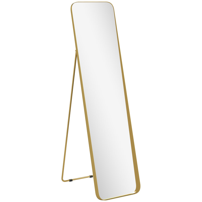 Miroir sur pied design métal doré dim. 40 x 160 cm autoportant ou à adosser