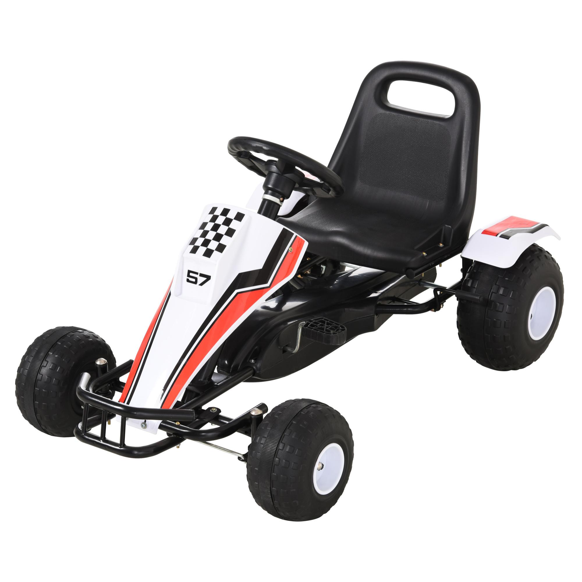 Go Kart a Pedales para Niños de +3 Años Coche de Pedales Infantil con Asiento Ajustable y Freno de Mano 104x66x57 cm Blanco y Negro