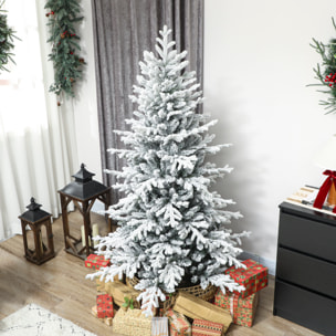Sapin de Noël artificiel enneigé H.180cm 1815 branches grand réalisme support métal pliable vert blanc