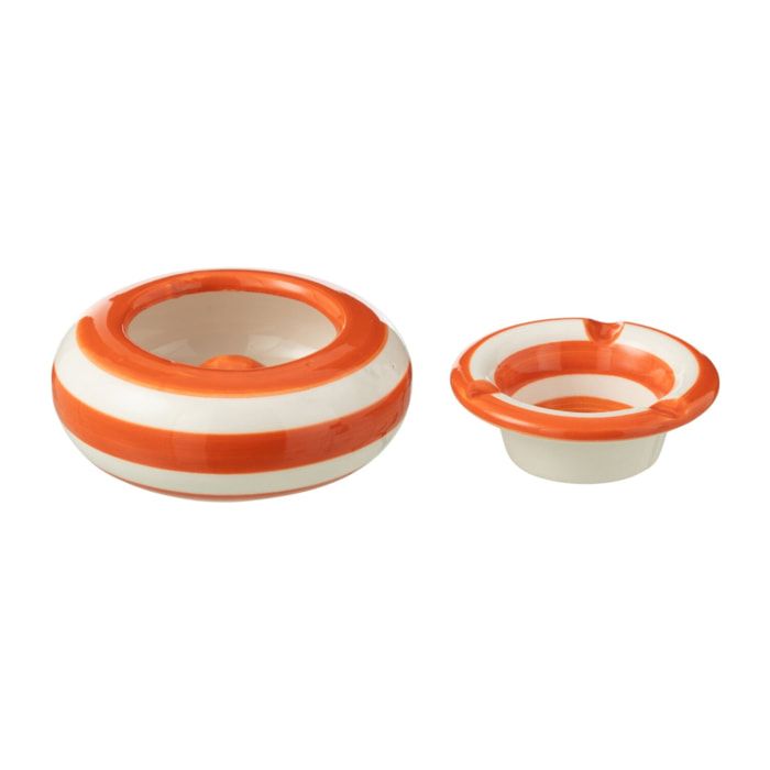 J-Line cendrier Granada Stripes Low - céramique - blanc/orange - small