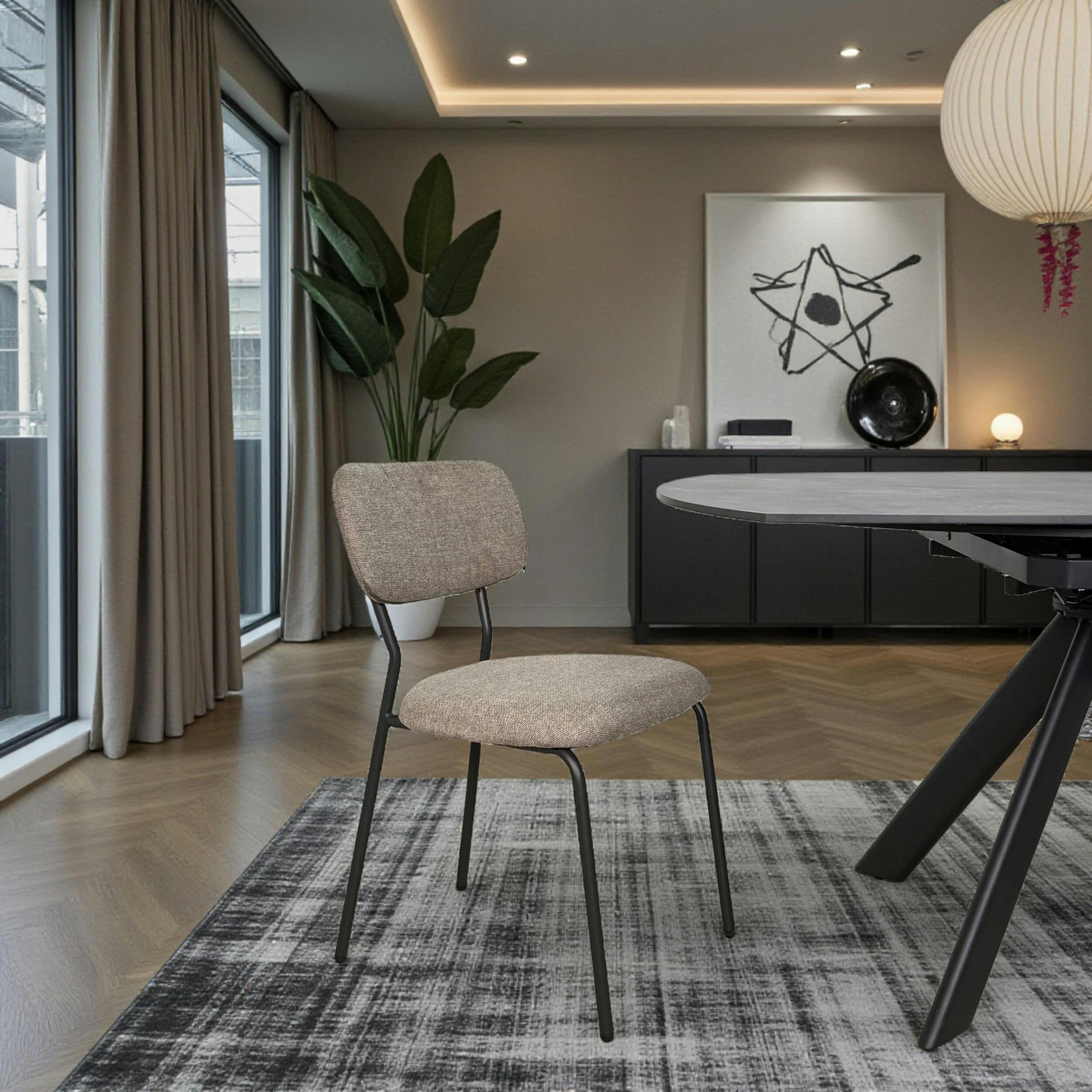 Chaise tissu brun taupe style écolier (lot de 2) MALANG