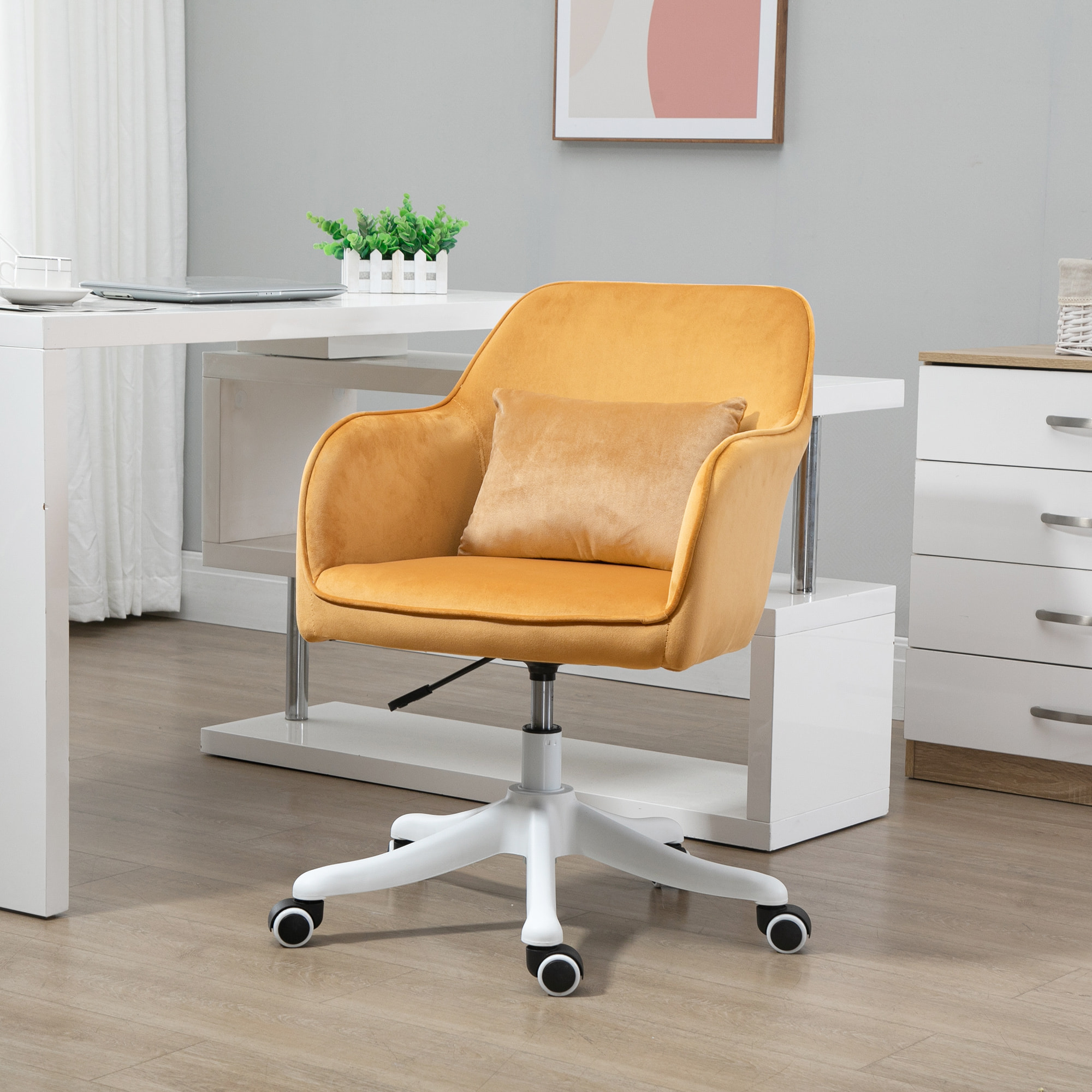 Chaise de bureau velours fauteuil bureau massant coussin lombaire intégré hauteur réglable pivotante 360° jaune