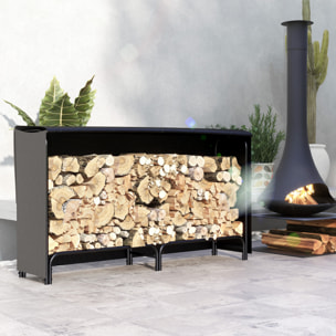Outsunny Estante de Leña con Funda Oxford 600D, Leñero Exterior Metálico Robusto, Longitud Ajustable, Carga 200 kg, para Interior y Exterior, Jardín, Terraza, 180x36x99 cm, Negro