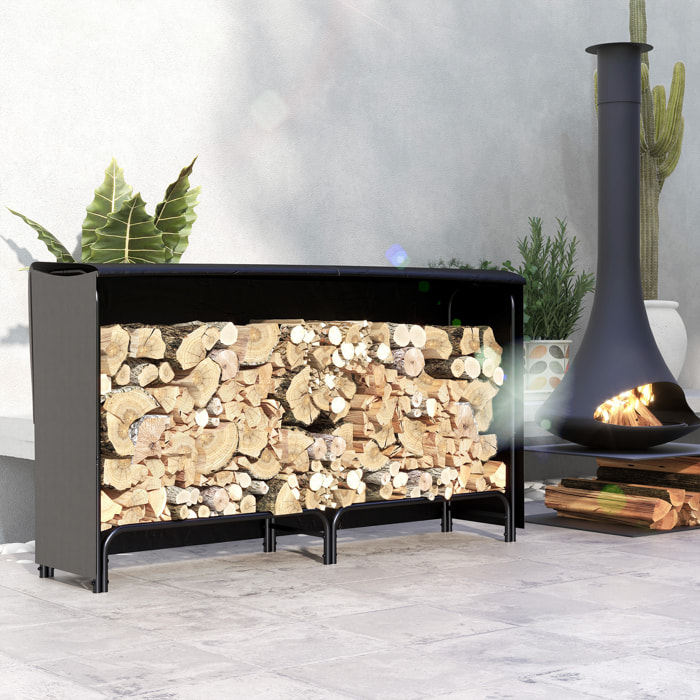 Outsunny Estante de Leña con Funda Oxford 600D, Leñero Exterior Metálico Robusto, Longitud Ajustable, Carga 200 kg, para Interior y Exterior, Jardín, Terraza, 180x36x99 cm, Negro