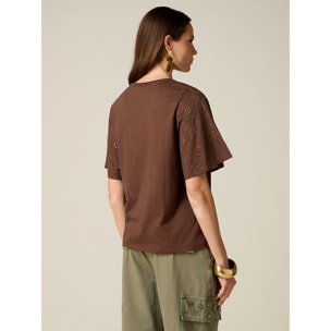 Oltre - T-shirt con maniche in sangallo - Marrone