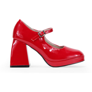 Zapatos Mary Jane rojos con tacón cuadrado
