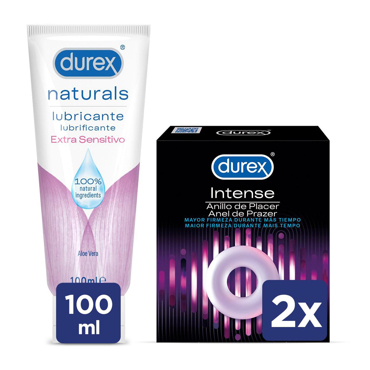 PACK DUREX NATURALS LUBRICANTE CON ALOE VERA 100 ML+ ANILLO DE PLACER PARA MAYOR FIRMEZA