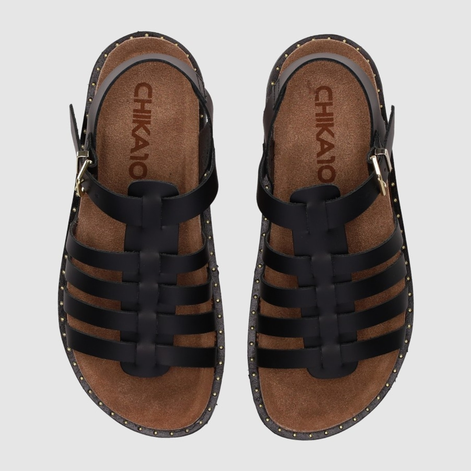 Sandalias de Piel - Negro - Tacón: Bajo