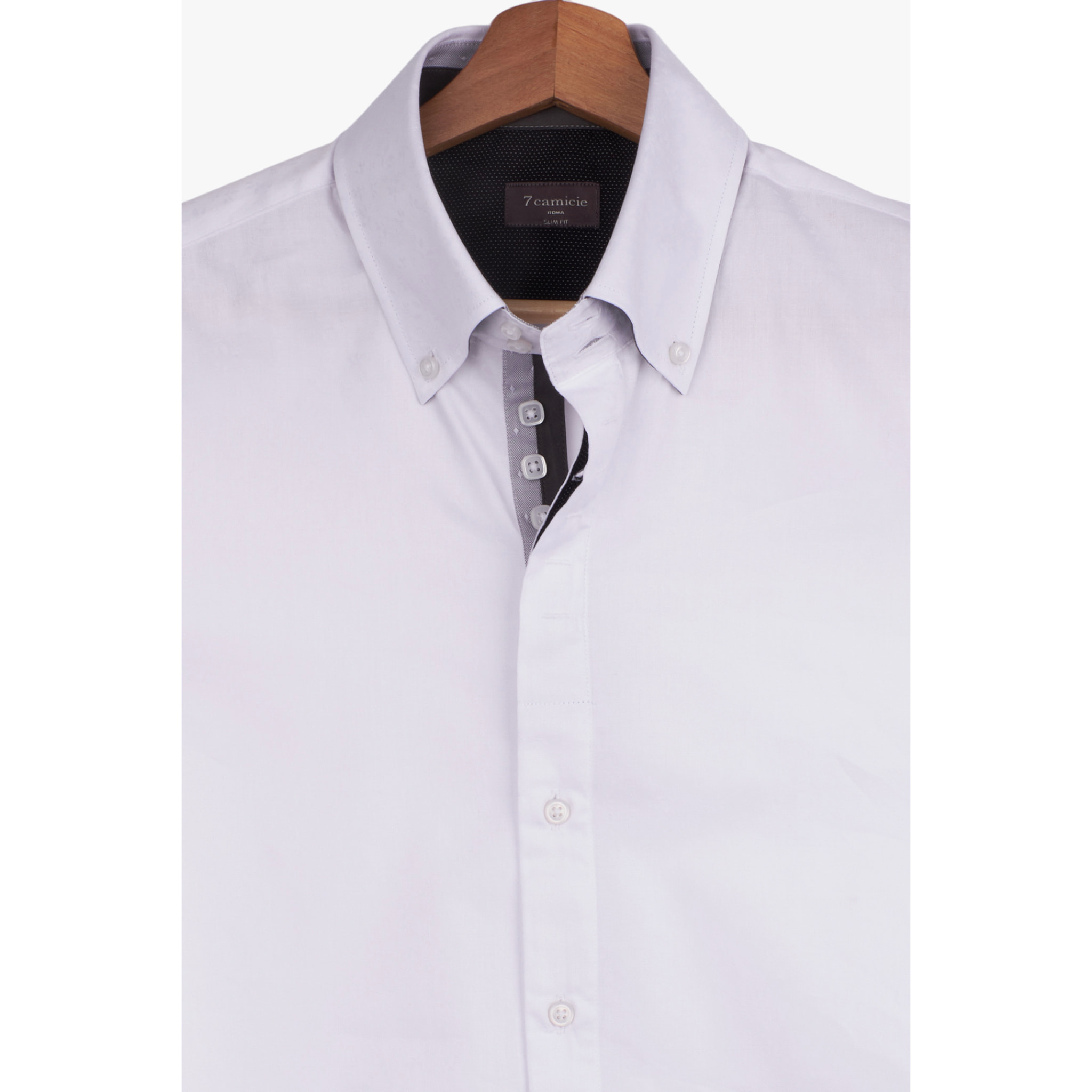 Camicia Uomo 2 Bottoni Button Down Slim Twill Fantasia Bianco e Bianco