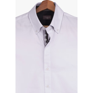 Camicia Uomo 2 Bottoni Button Down Slim Twill Fantasia Bianco e Bianco