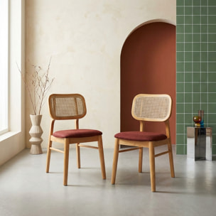 Chaise bohème bois d'hévéa et cannage (lot de 2) MANI