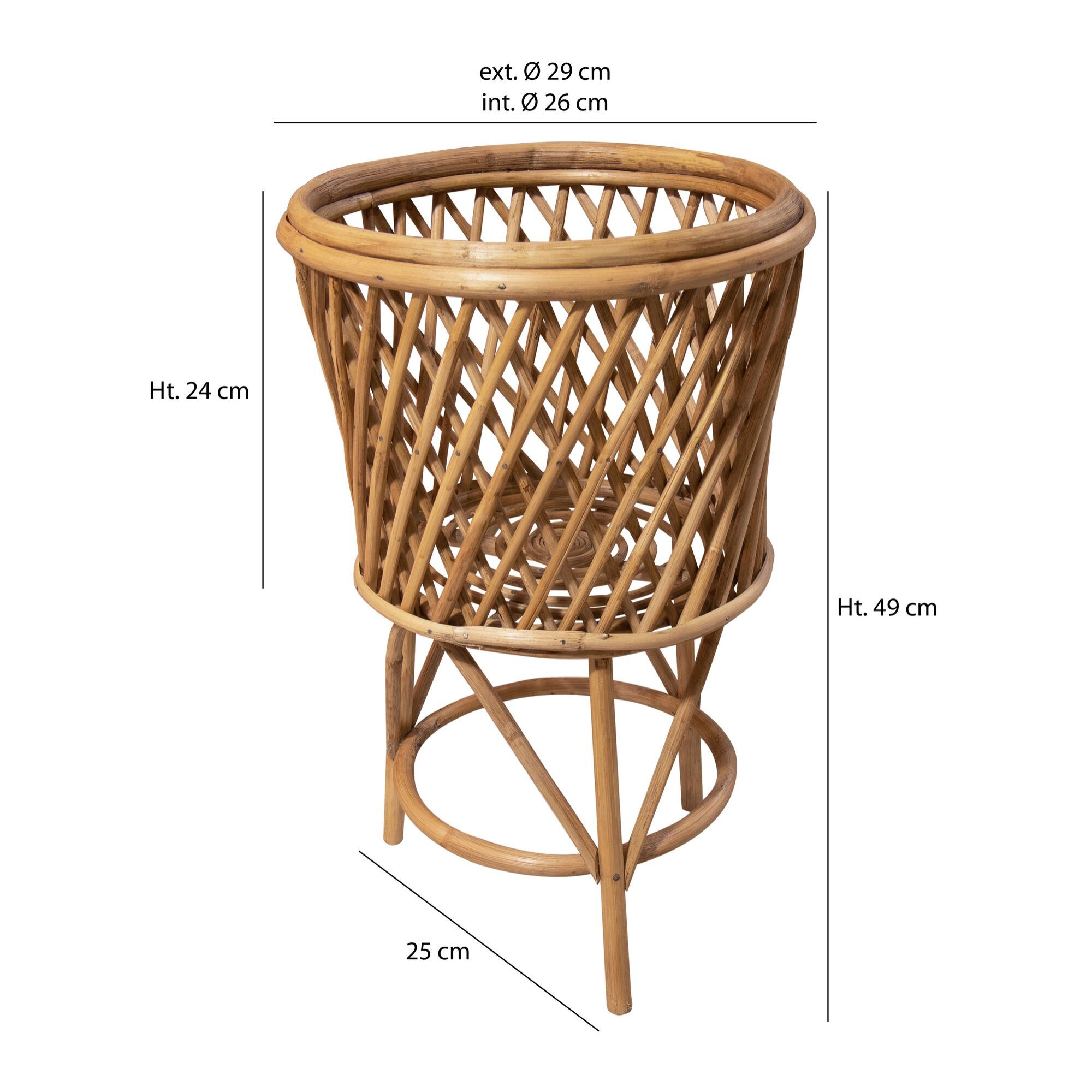 CACHE POT SUR PIEDS EN ROTIN TRESSE A  LA  MAIN 30X30X50CM MADIKWE