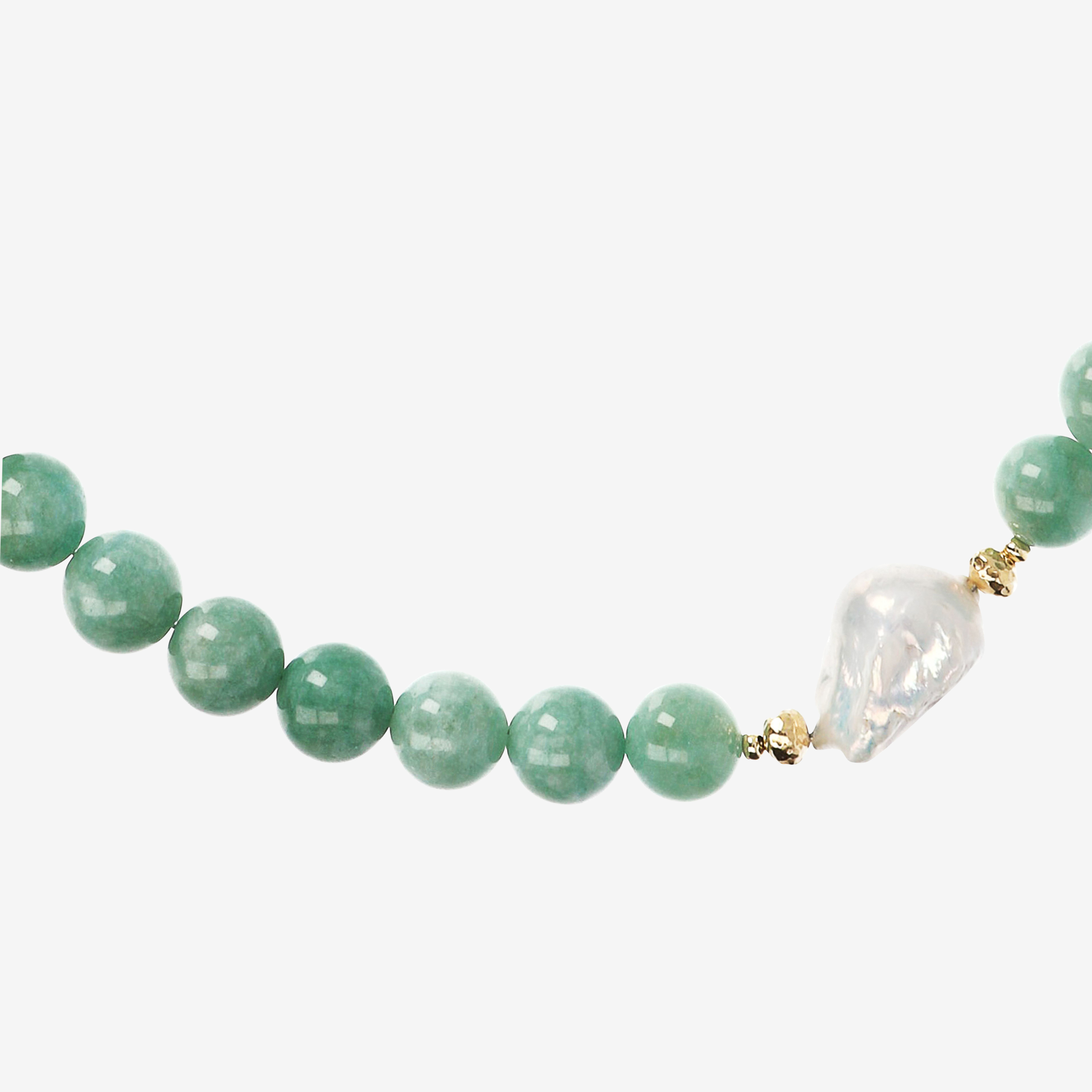 Collana Girocollo con Quarzite Verde e Perla Scaramazza d'Acqua Dolce Bianca Ø 14/14.5 mm in Argento 925 placcato Oro giallo 18Kt