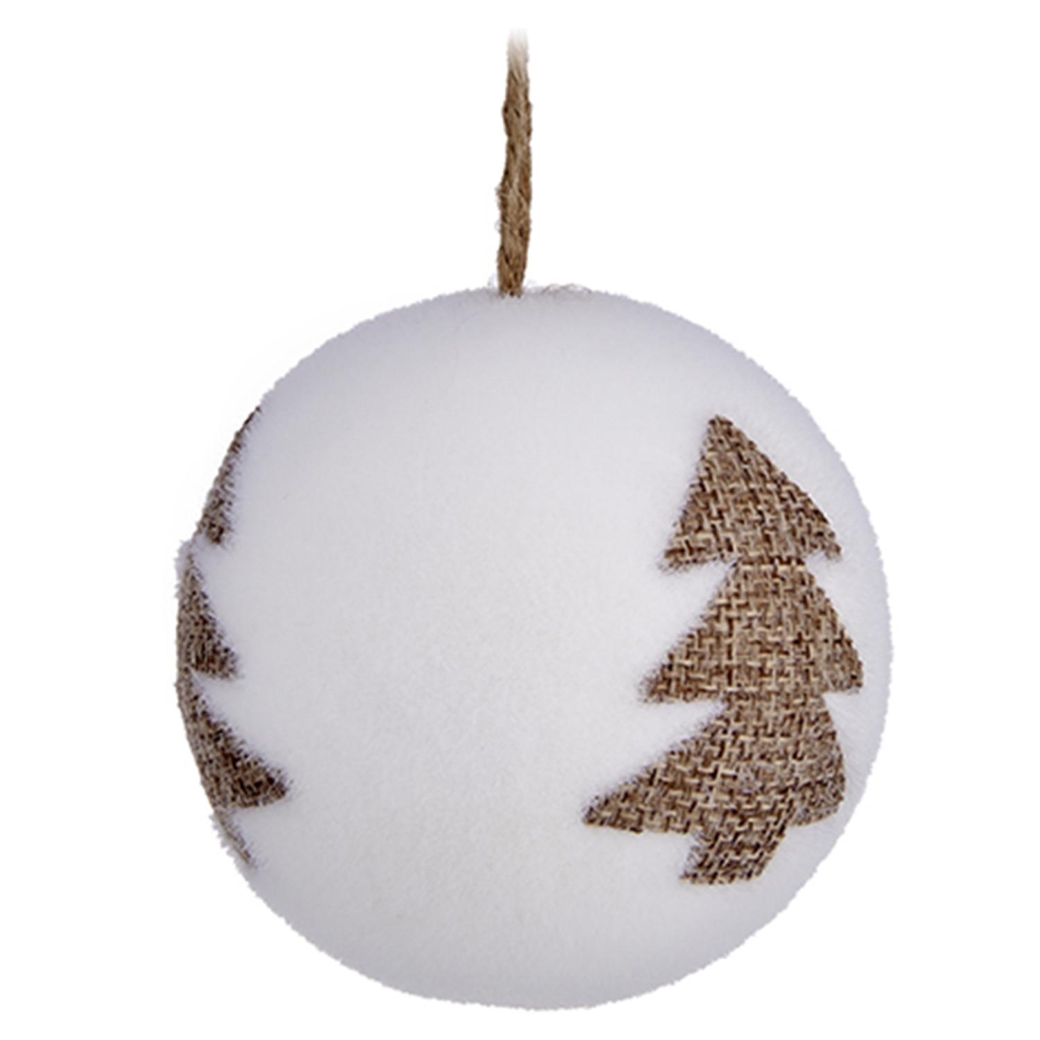 DAM Set di 3 palline di Natale bianche da 8 cm, design albero marrone. 7,8x7,8x7,8 centimetri. Colore bianco