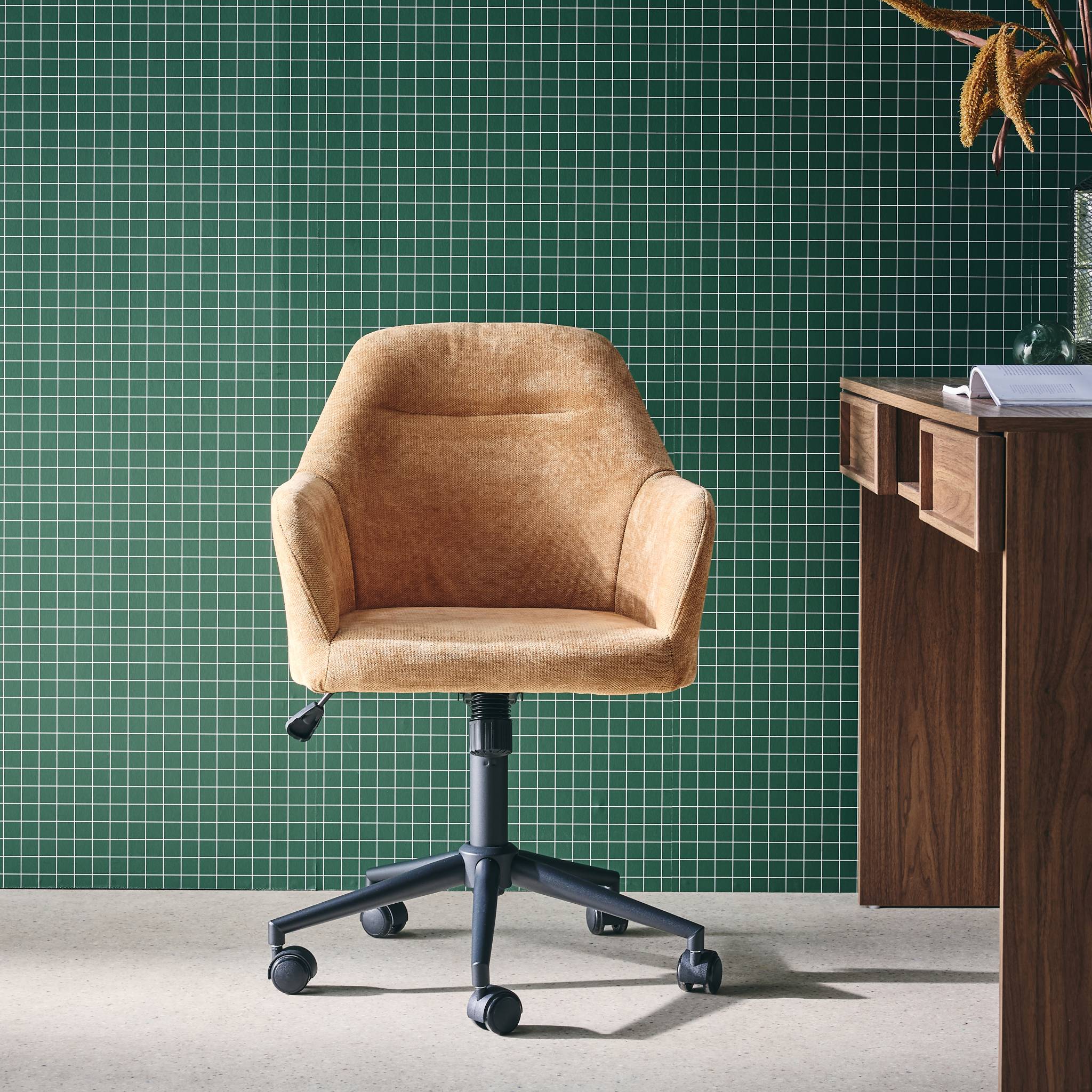 Chaise de bureau à roulettes ajustable métal et tissu camel - L 57 x P 57 x H 85/94.5cm - Stan