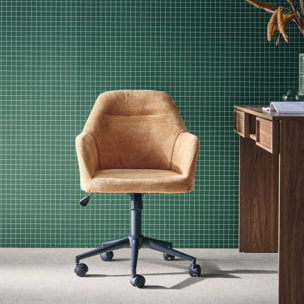 Chaise de bureau à roulettes ajustable métal et tissu camel - L 57 x P 57 x H 85/94.5cm - Stan