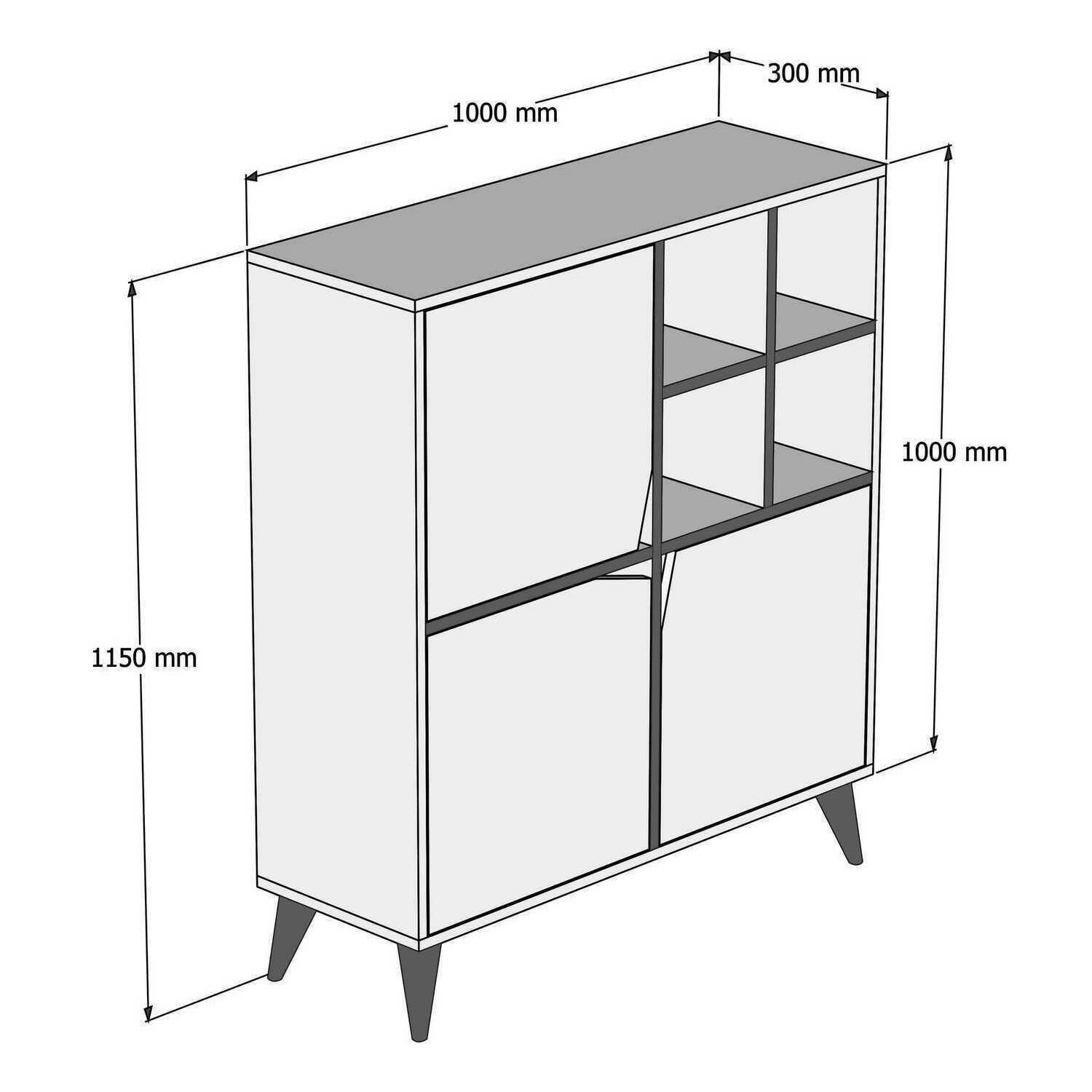 Credenza Dpolitan, Buffet da soggiorno, Madia da salotto, Dispensa da cucina, 100x30h115 cm, Noce e Bianco