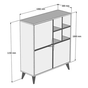 Credenza Dpolitan, Buffet da soggiorno, Madia da salotto, Dispensa da cucina, 100x30h115 cm, Noce e Bianco