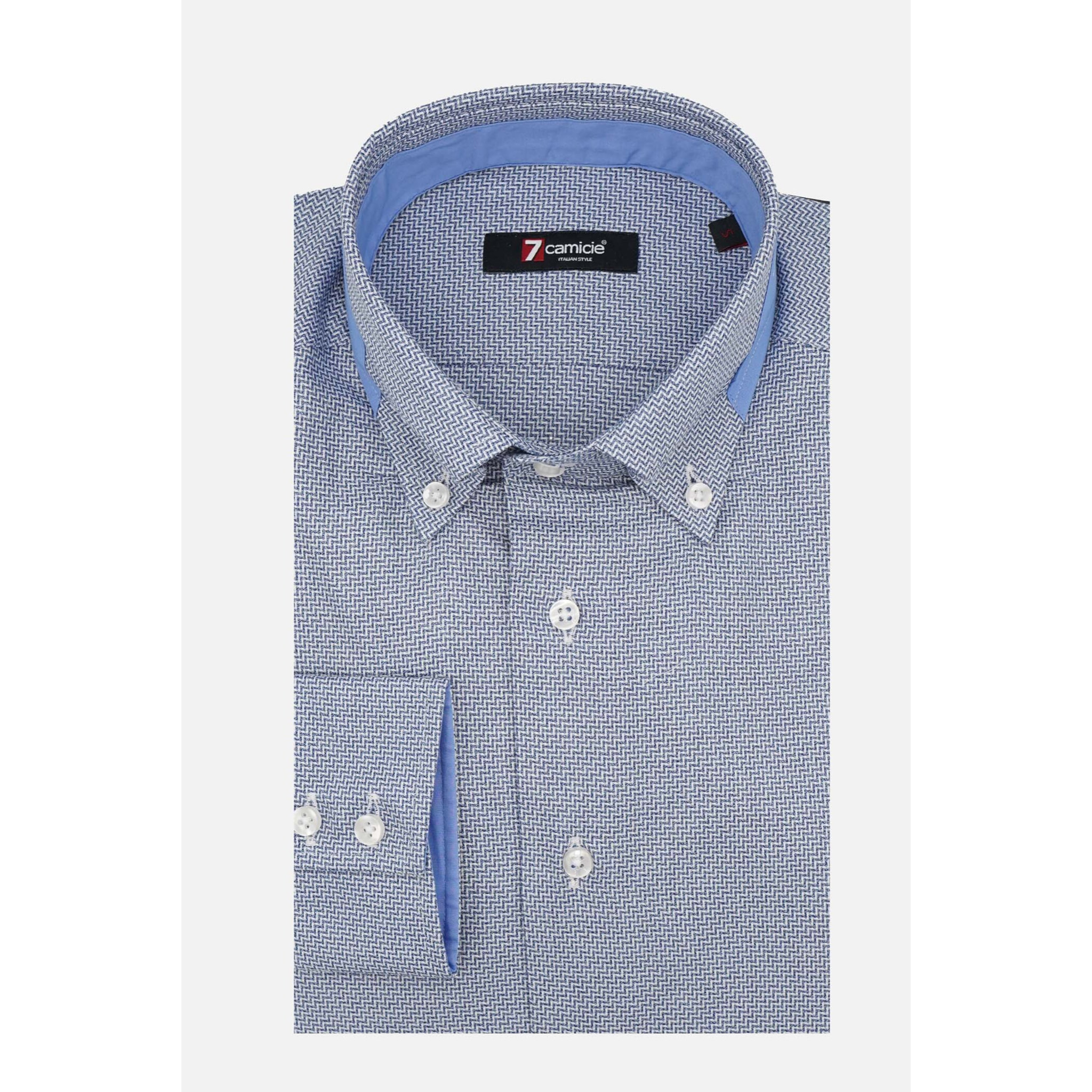 Camicia Uomo 2bottoni Button Down Doppio Collo Slim JacquardFantasia Blu Inchiostro\Bianco
