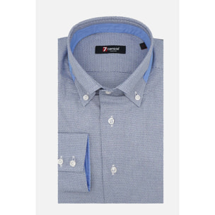 Camicia Uomo 2bottoni Button Down Doppio Collo Slim JacquardFantasia Blu Inchiostro\Bianco