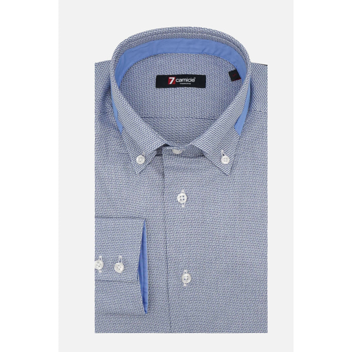 Camicia Uomo 2bottoni Button Down Doppio Collo Slim JacquardFantasia Blu Inchiostro\Bianco