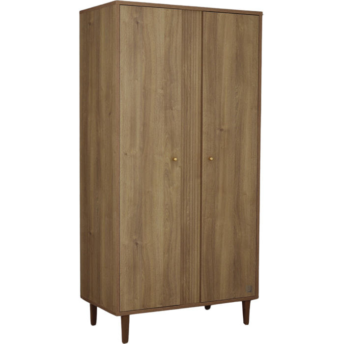 Armoire 2 portes avec détail imitation bois texturé et pieds bois