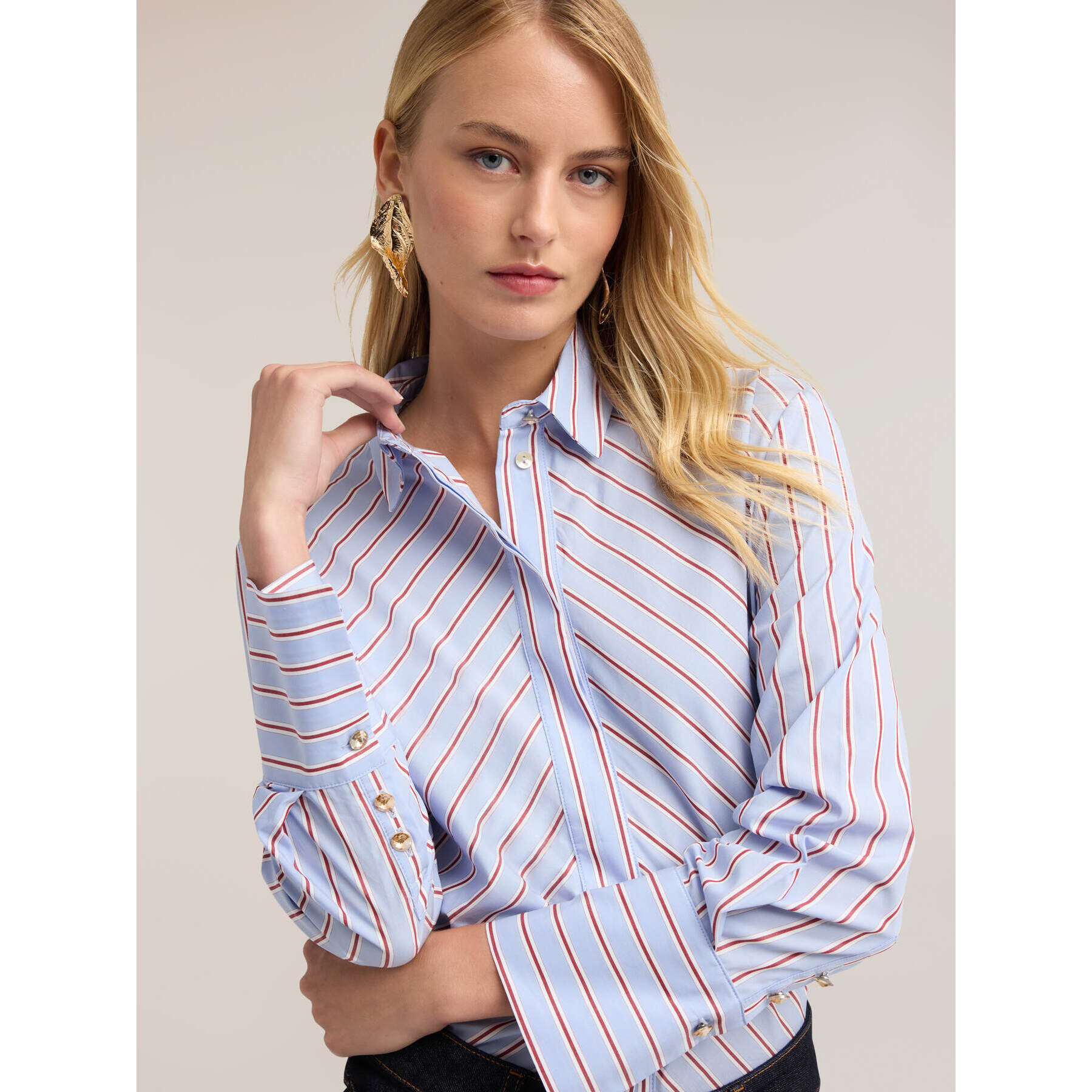 Motivi - Camicia boxy in popeline a righe diagonali - Azzurro