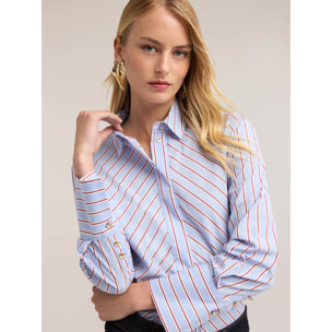Motivi - Camicia boxy in popeline a righe diagonali - Azzurro